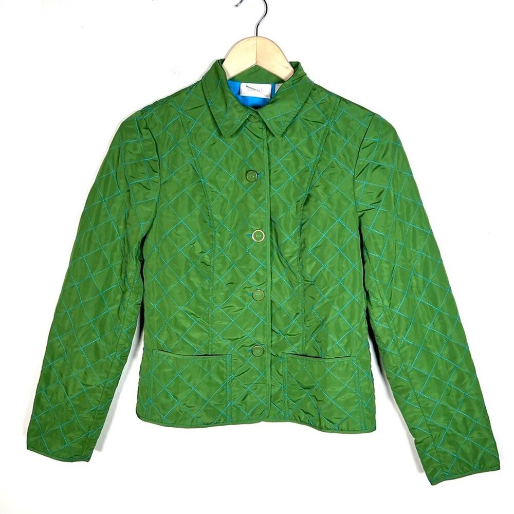 Chico’s 0 Green with blue thread quilted lightweight casual jacket size small 4